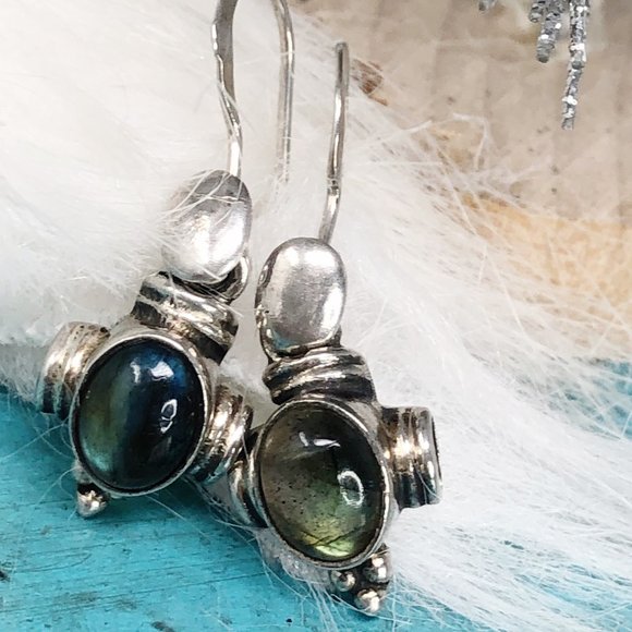 Vintage Jewelry - Sterling Green Blue Gemstone Drop Earrings